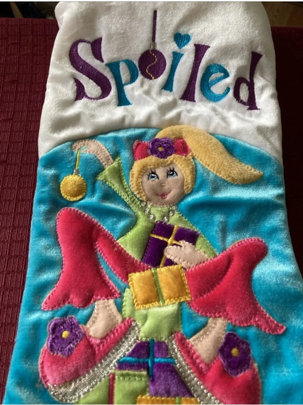 Girls' Spoiled Plush Christmas Holiday Stocking Dan Dee- Blue, Pink & Purple